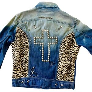 Diesel x Vicious Vesture Denim Studded Leopard Punk Rocker Jacket, Size S